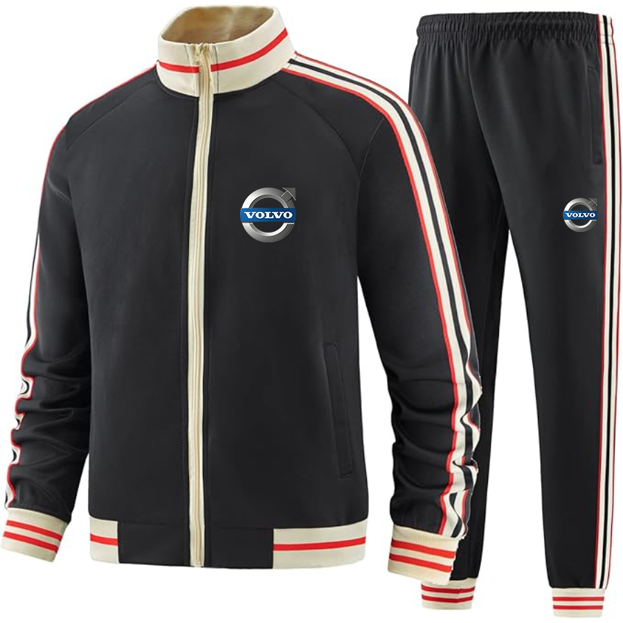 Men's Volvo Car  Tracksuit with Bold Striped Accents and Zippered Front